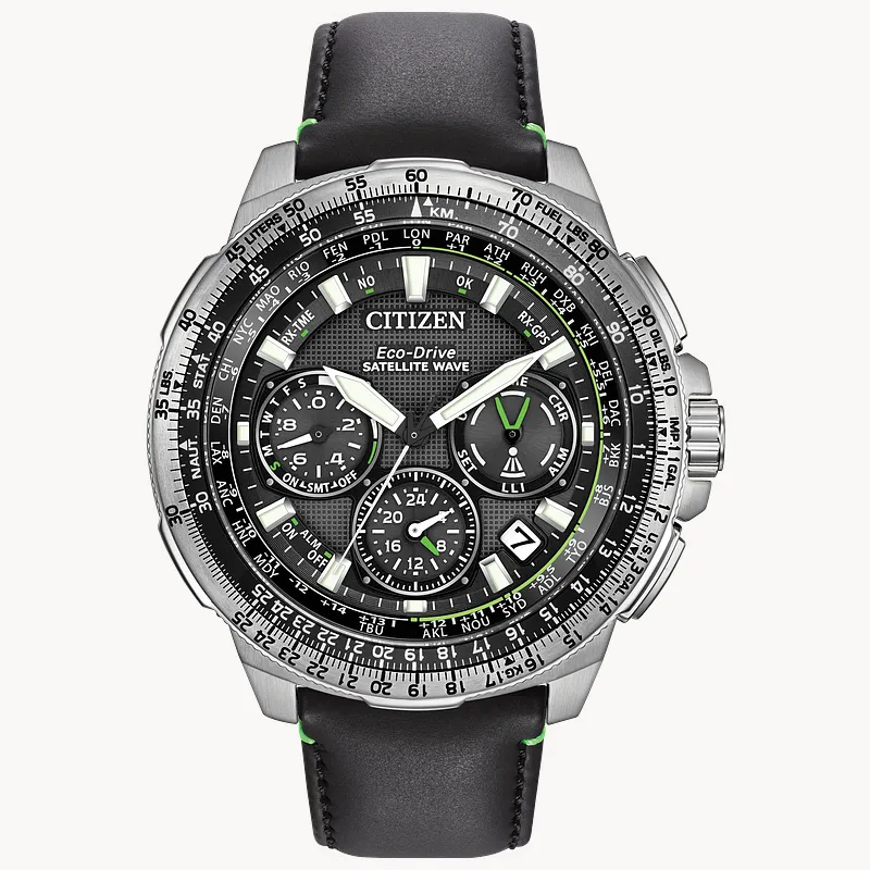 Promaster Navihawk GPS Black Dial Leather Strap CC9030 00E CITIZEN